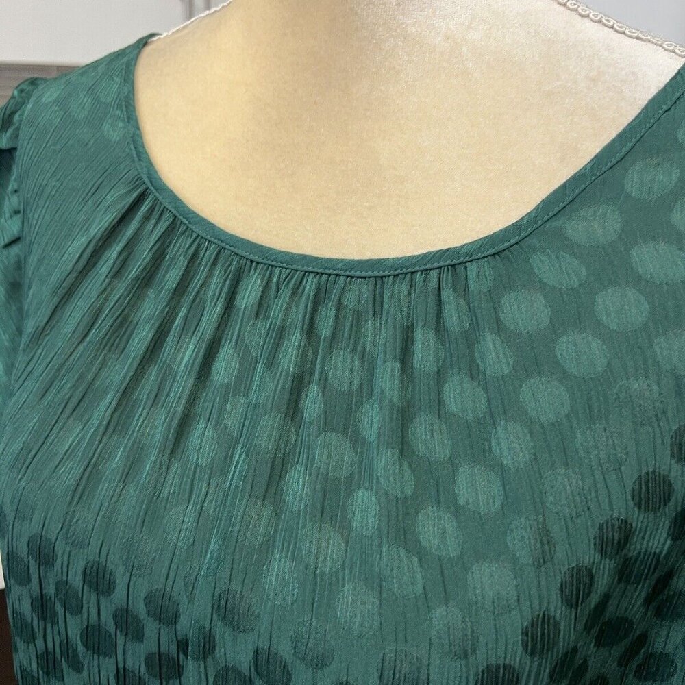 DO NOT BUY Max Studio Jacquard Shine Dot Ruched Sleeves Blouse L Large Green - Picture 7 of 7